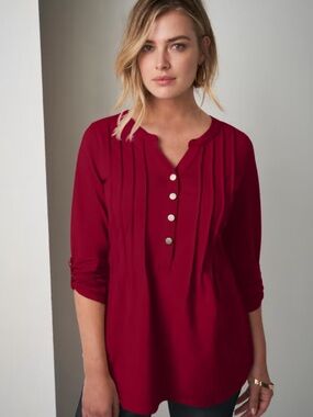 Anthropologie Crimson Pintuck Henley Blouse